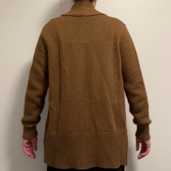 Dark tan open front ribbed knit cardigan - Picture 2 of 4